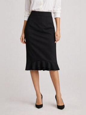 Rebecca Taylor Black Midi Skirt Size 6 Ruffle Hem Work Office Classic Career